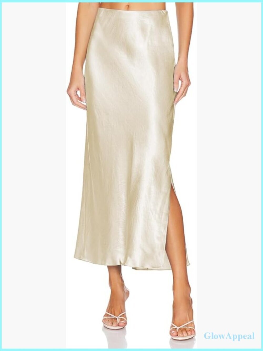 Satin Maxi Slit Skirt Elastic Waistband Flowy A-Line Slip Skirt